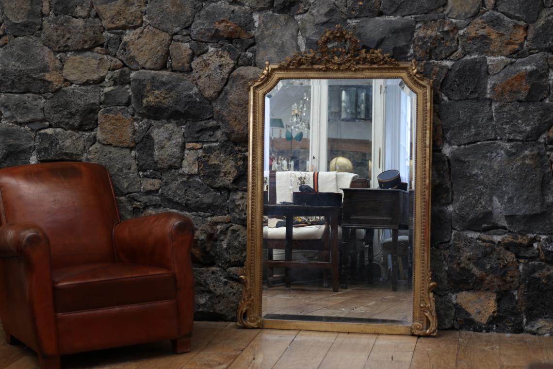 19th Century French Mirror with Ornate Crest